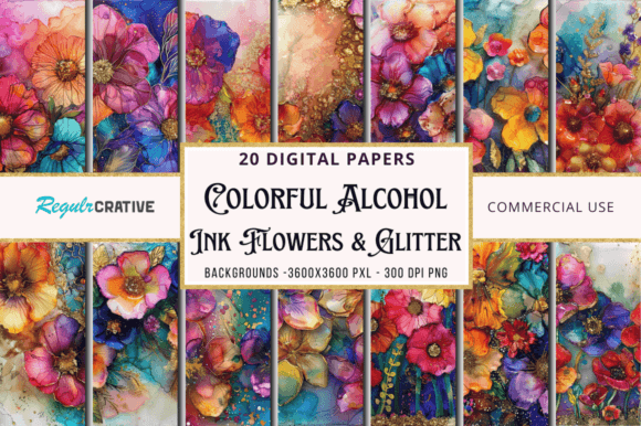 Alcohol Ink Flowers Glitter Patterns