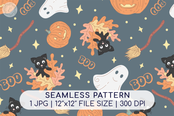 Cute Cat and Ghost Seamless Pattern 2