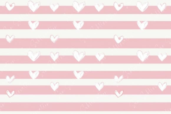 Pink and White Striped Background with Hearts