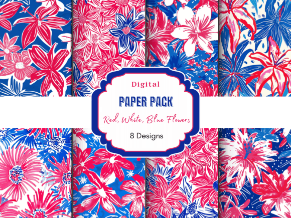 Preppy Red, White, Blue Flowers: A Digital Resource for Creative Projects