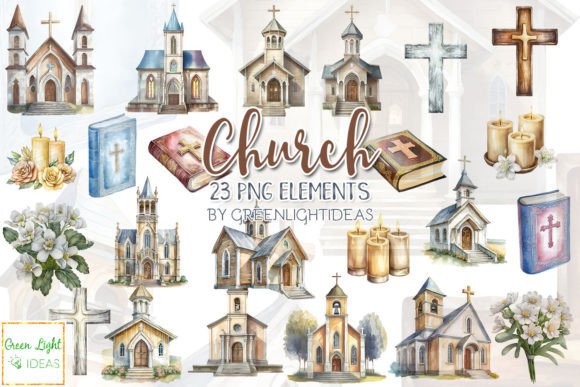 Watercolor Church Christian Clipart for Creative Projects