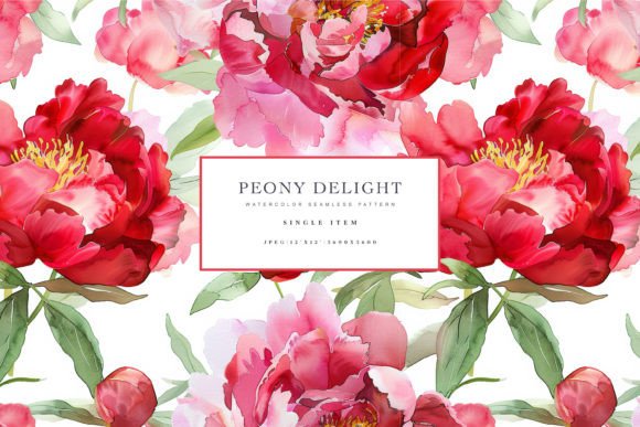 Watercolor Red Peony Flowers Pattern for Creative Projects